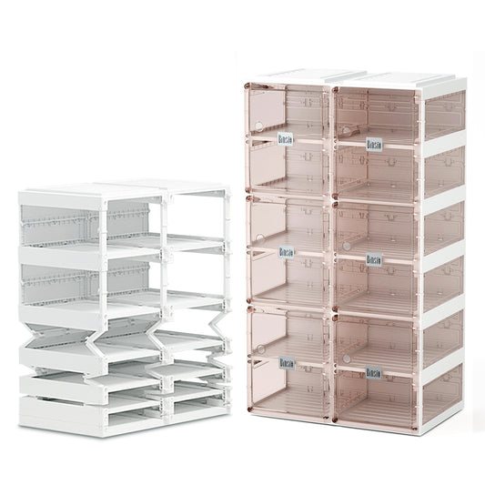 BINSIO Storage Organizer, Shoe Organizer for Closet / Entry Way, Foldable Shoe Rack Organizer with Visible Door, Fast Easy Assemble Shoe Boxes Cabinet, Reusable Slipper Holders, Durable Plastic Shoe Storage with Bronze Panel-6 Tiers