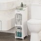 3-Tier Slim Bathroom Storage Cabinet, Rolling Toilet Paper Storage Cabinet with Clear Doors, Narrow Toilet Side Organizer for Small Bathrooms, Rolls, Wipes, Cleaners and Bathroom Essentials