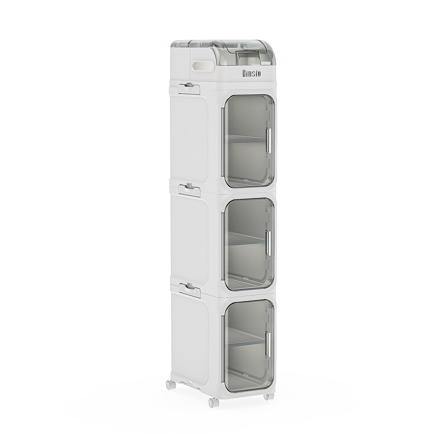 4-Tiers Toilet Paper Storage, Slim Bathroom Organizers and Storage, Bathroom Counter Organizer, Bathroom Organizer Storage Cabinet, Portable Laundry Room Organization, Plastic White Clear Doors