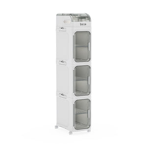 4-Tiers Toilet Paper Storage, Slim Bathroom Organizers and Storage, Bathroom Counter Organizer, Bathroom Organizer Storage Cabinet, Portable Laundry Room Organization, Plastic White Clear Doors