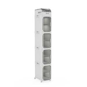 5-Tier Tall Narrow Storage Cabinet, Slim Rolling Storage Cabinet with Clear Doors, Adjustable Shelves, Foldable Organizer for Laundry Room, Kitchen Pantry, Utility Room and Small Spaces