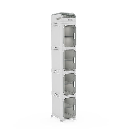 5-Tier Tall Narrow Storage Cabinet, Slim Rolling Storage Cabinet with Clear Doors, Adjustable Shelves, Foldable Organizer for Laundry Room, Kitchen Pantry, Utility Room and Small Spaces
